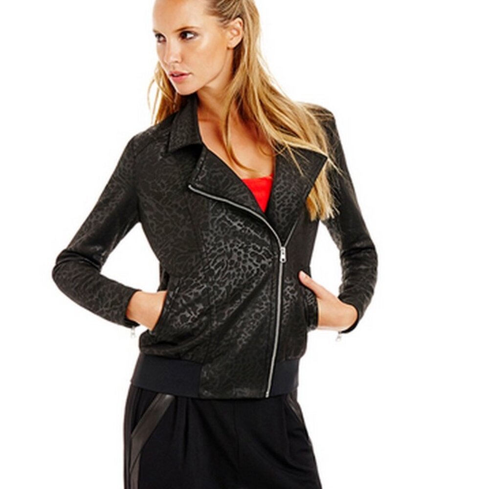 Lorna Jane Black Feline Animal Print Biker Jacket Sz. M *EUC* MSRP: $150+tax